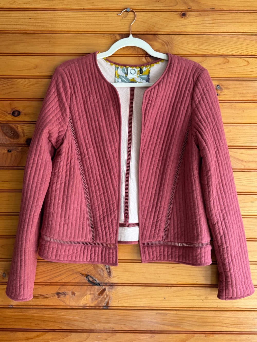 Anthropologie Akemi + Kin Quilted Jacket S Dusty Rose Boho Open Front Cropped